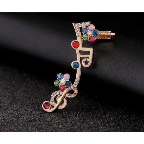 Unique Music Note Crystal Ear Cuff Fashion Colorful Rhinestone Flowers Piercing Jewelry Best Friend Gift Clip Earrings