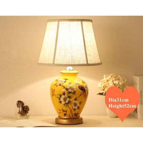 Chinese style flower&bird yellow ceramic Table Lamps Dimmer/Touch Switch E27 LED lamp for bedside&foyer&studio&tea room MF020