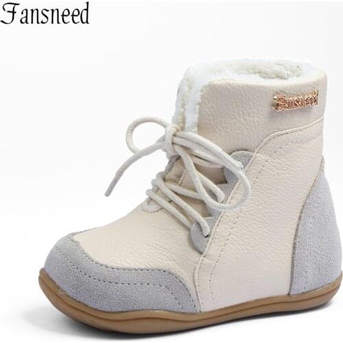 Genuine leather child slip-resistant female snow boots child boots male medium-leg child cotton-padded shoes soft outsole baby