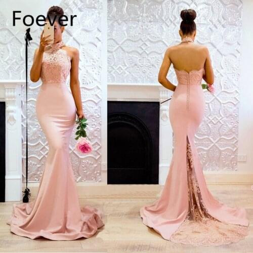 Robe De Soiree Pink Mermaid Evening Dresses Long 2019 Halter Hollow Sexy Backless Customizable Women Evening Gowns