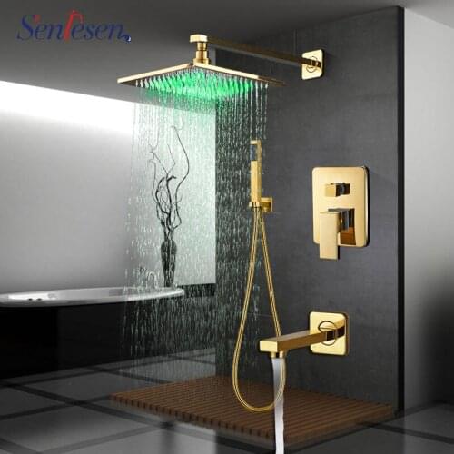 SENLESEN Gold Shower Faucet 16 inch shower head Single Handle Ceramic Valve Mixer Water Tap Para Bathroom
