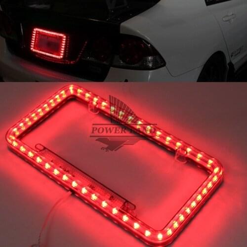 1set Red Light 54LEDS Illuminated 12V DC Acrylic U.S. Standard Car Truck License Plate Frame Flashing Light Universal Fit