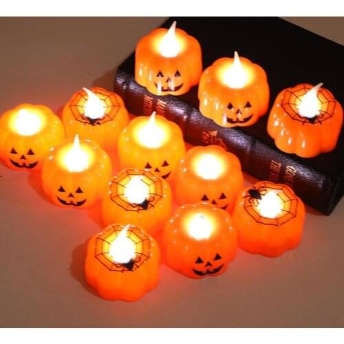 12PC Halloween Pumpkin Lamp LED Spider Web Candle Light Home Party Desktop Decoration Halloween Ornament Candle Night Light