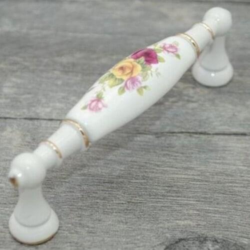 128mm white gold dresser cupboard door handle rose ceramic cabinet drawer pull 5" modern fashion ivory white furniture handle