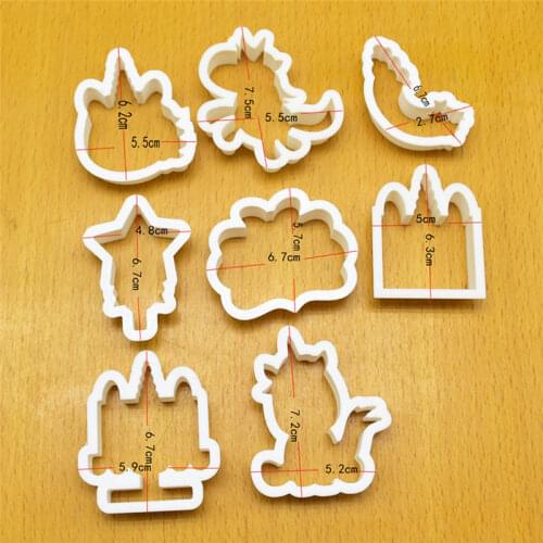 8Pcs/Set DIY Cute Cartoon Unicorn Horse Shape Fondant Cake Cookie Cutter Mold Biscuit Decorating Moulds Kitchen Baking Tools