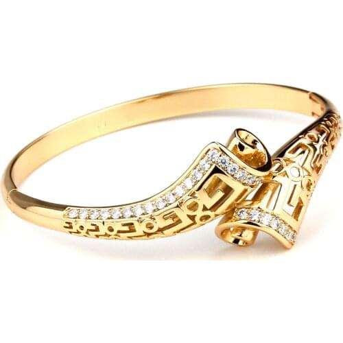 Sunspicems High Quality 2021 Morocco Jewelry Zircon Cuff Bracelet Copper Bangle For Women Elegent Gold Color Bride Bijoux Gift