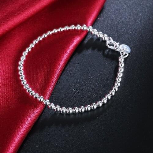 Hot new 925 sterling silver Classic 4MM round beads chain Bracelets for women Wedding party Wild Christmas Gift fashion Jewelry