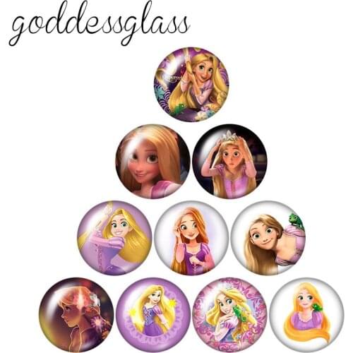 Disney Tangled Rapunzel Princess 10pcs 12mm/18mm/20mm/25mm Round photo glass cabochon flat back Necklace Making findings