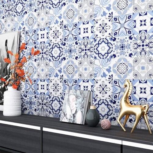Home Peel and Stick Wallpaper Moroccan Tile Waterproof Self Adhesive Contact Paper Backsplash Removable Blue Tile Wallpaper