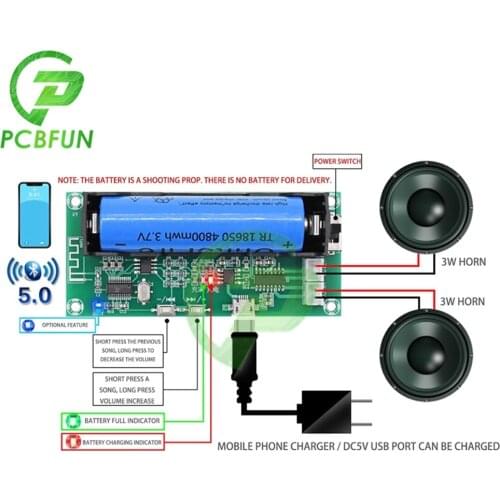XH-A153 Lithium Battery Bluetooth 5.0 Dual-channel 2 Ch Channel Stereo Low Power Amplifier Board 3W+3W DC 5V PAM8403 Chip