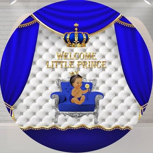 Little Prince Circle Backdrop for Photo Studio Royal Blue Curtains Headboard Baby Shower Banner Boy Birthday Round Background