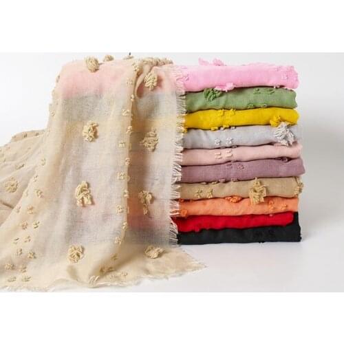 180*80cm Plain Pom Pom Bubble Cotton Pleated Scarf Shawl Wrap Muslim Hijab Headband Viscose Scarves Echarpe Foulards