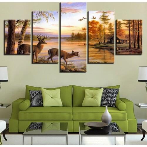 Canvas Cuadros Home Decoration Art Popular 5 Panel Animal Deers Modern Frames For Paintings Wall Printed Modular Pictures