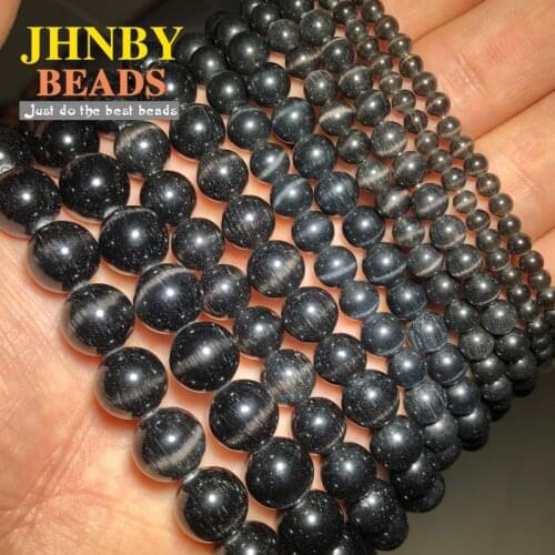 JHNBY Black Cats Eye opal Natural Stone 4/6/8/10/12MM Spacers Loose beads for Jewelry making DIY bracelets necklace Findings
