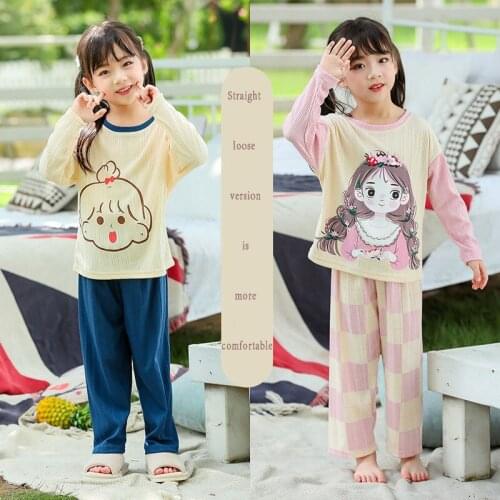 Girls Clothes Sets Teen Boys Cartoon Printed Loose Pajamas Sets Autumn 2021 New Long Sleeved Sleepwear Casual Baby Kids Homewear