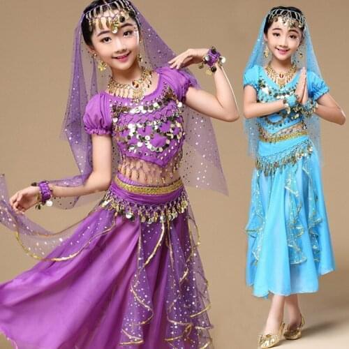 Belly Dance Costumes for Girl Oriental Bollywood Dance Set Kid Belly Dancing Suit Child India Dance Stage Performance Clothes