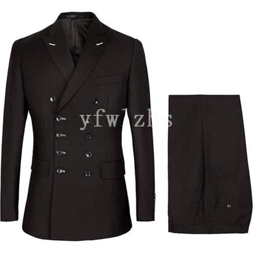 Handsome Double-Breasted Groomsmen Peak Lapel Groom Tuxedos Mens Wedding Dress Man Blazer Prom Dinner (Jacket+Pants+Tie) A136