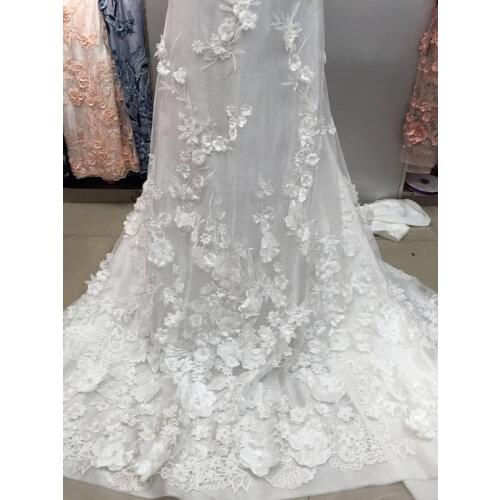 10 yards ivory chic lace fabric with 3D beads flowersl appliques mesh embroidered lace fabric for bridal wedding fabrics