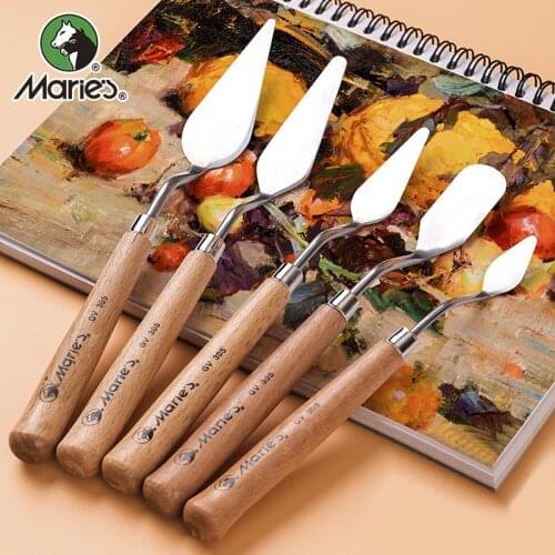MARIES 1 Pcs High Quality Oil Painting Scraper Solid Wood Handle Elastic Steel Blade Spatula Color Mixing Knife for Acrylic