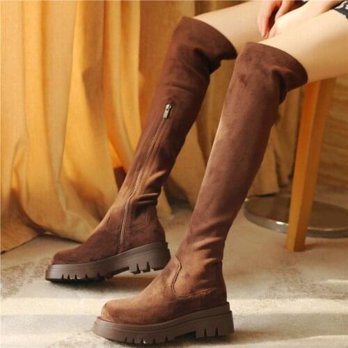 Fashion Long Boots Women Round Toe Thigh High Boots Over the Knee Flat Platform Creeper Shoes Party Oxfords Casual Shoes 35 -43