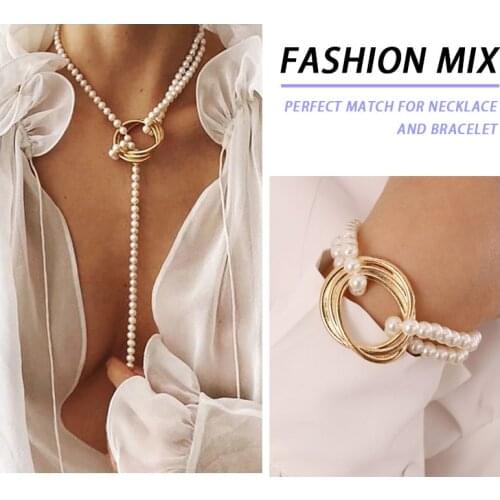 Fashion Multi-laye Pearl Jewelry Sets Chain Choker Necklace+Bracelet For Women Gold Metal Portrait Coin Heart New Design Gifts
