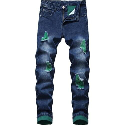 Men Casual Street Mounted Motorcycle Jeans Holes Men Jeans Blue Black Men Fashion Jeans