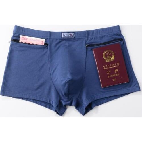 Mens anti-theft underwear Modal midwaist double zipper summer breathable thin boxer pants middle-aged and elderly underwear red