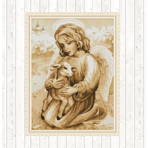 Angel and Lamb Cross Stitch Kit Aida,Sets for Embroidery Kits DMC 14CT 11CT Counted Printed on Canvan DIY Hand Crafts Needlework