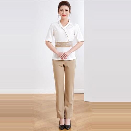 Summer New Work Clothes Womens Health Center Sauna Spa Suit Short Sleeve Hotel Uniform Reception Uniforme Massagista