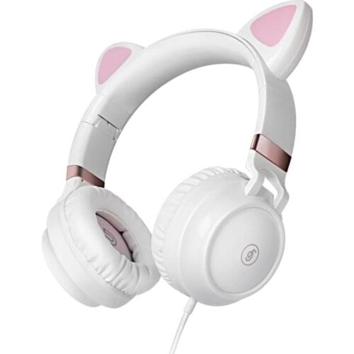 New Arrival Cute Cat Ears Headphones Wired Gaming Headset 3.5mm AUX Foldable With Mic Adapter Cable For Gaming