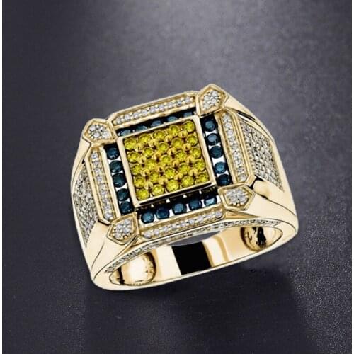 New Style Gold Color Square Mechanical Blue Zircon Mens Ring European and American Party Ring for Friends Jewelry Whole Sale