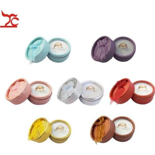 Wholesale 12Pcs Cute Small Round Paper Jewelry Display Ribbon Box 7 Color Available Ring Storage Organizer Gift Box 5*3.5cm