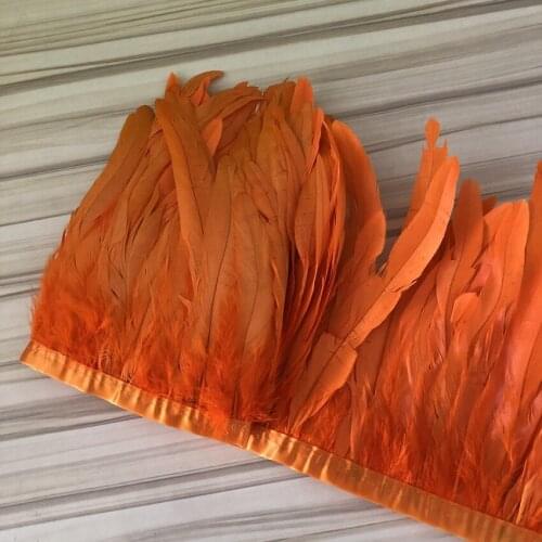 Orange Dyed Natural Chicken Feather Trims Fringe 10-12" in Width Rooster Feathers for Crafts Clothes Diy Sewing Plume Decoration