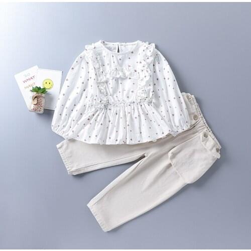 2-7 years high quality girl clothing set 2020 new autumn orange white solid shirt + Stretch & Spandex pant kid children clothing