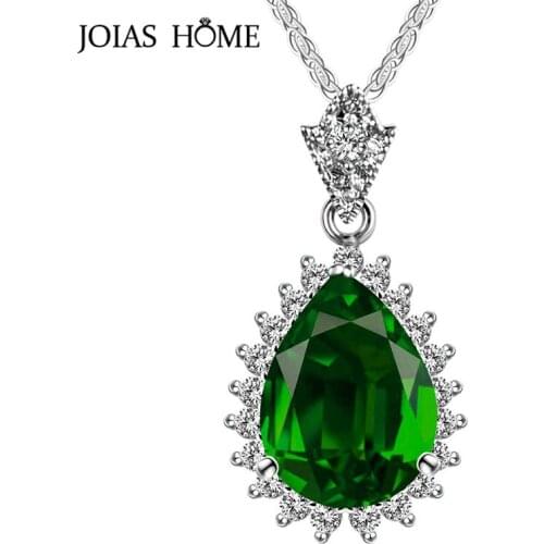 JoiasHome 925 sterling silver pendant Korean simple female wild emerald zircon drop pear-shaped pendant wedding jewelry