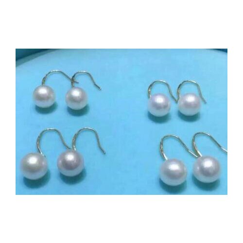 Free shipping>>>>noble jewelry AAAcharming pair of 11-12mm south sea round white pearl damgle earring 14k