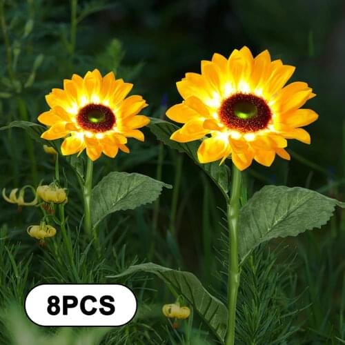 8PCS Solar LED Sunflower Light Garden Decoration Waterproof Flowers Lamp For Pathway Lawn Yard Landscape