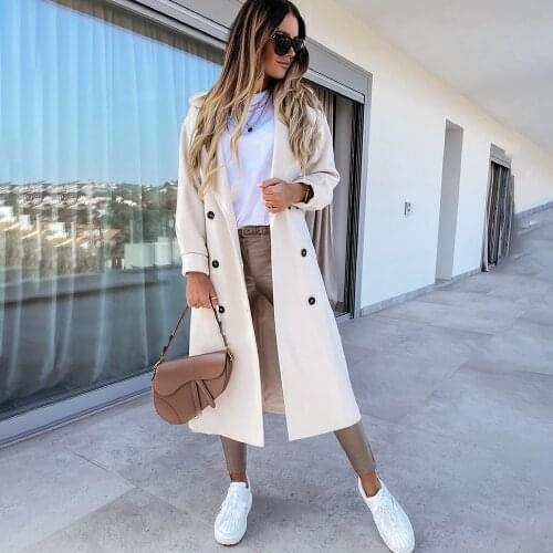 Casual Solid Long Coat Women Autumn Long Sleeve Button Jackets Windbreaker Ladies 2021 White Slim Office Fall Clothes For Woman