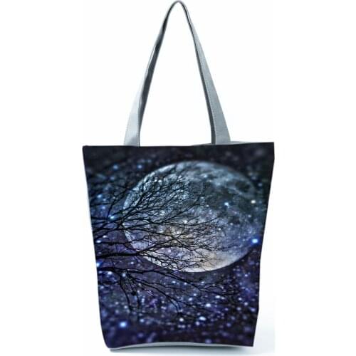 Moon Branches Print Womens Bag Pretty Landscape Shoulder Bag High Capacity Handbag Fashion Travel Bag Eco Friendly Shopping Bag