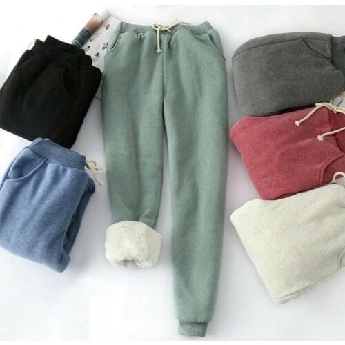 Womens Pants Sweatpants Plus Velvet Lamb Wool Thicken Warm Winter Trousers Elastic Waist Drawstring Casual Pants