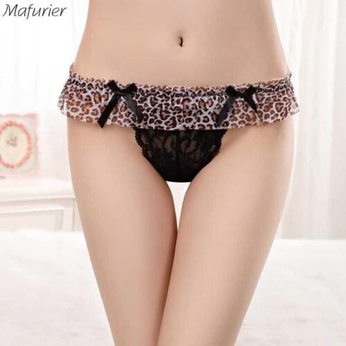Mafurier New Women Sexy Lepoard Thongs Underwear Female Fashion Lace T-Back G-String Briefs Women Soft Panties Tangas 5Pcs/Lot