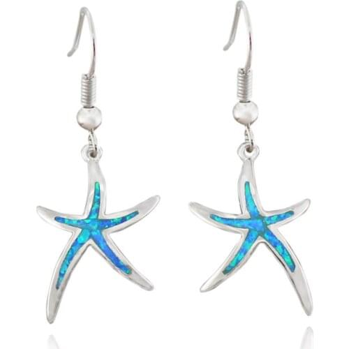 Blue Brown White Green Fire Opal Star starfish Ear Stud Earrings For Women OE263