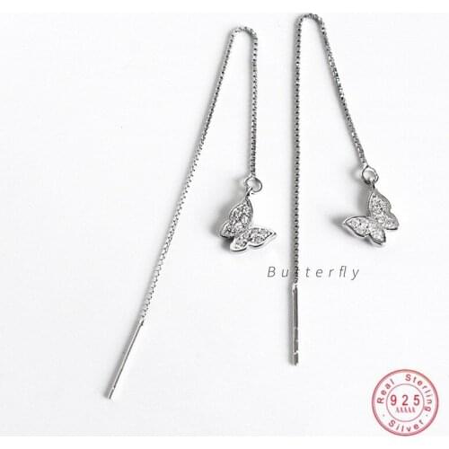 925 Sterling Silver Classic Simple Mini Cute Butterfly Tassel Earrings Women Fashion Temperament Wedding Jewelry Accessories
