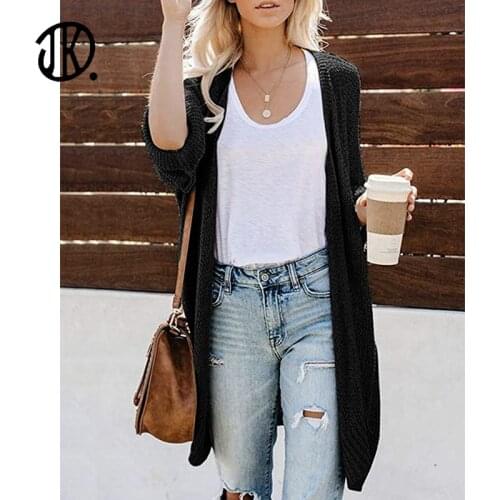 Hot Selling Women Cardigans Loose Full Sleeve Mid Length Knittwear Knitted Casual Sweater Cardigan Fall Spring Female 2XL Coats