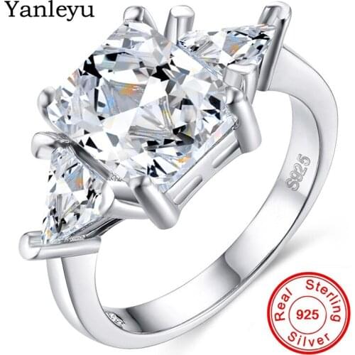 Yanleyu Real 925 Sterling Silver Rings for Women Geometric Princess Cut AAA+ Cubic Zirconia Fashion Jewelry Wedding Ring PR263