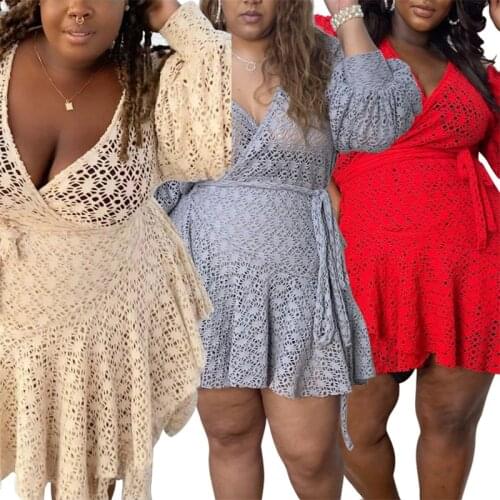 Zoctuo Party Dress For Women V Neck Autumn Pleated Vestidos Elegant Sexy Club Solid Pus Size Hole Hollow Out Dresses Long Sleeve