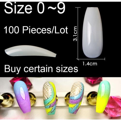100 Pieces Per Pack Of One Certain Size Ballerina Coffin Full Cover Acrylic False Nails Fake Nail Manicure Size 0 1 2 3 4 5 6