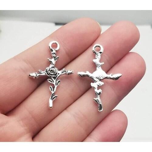 20pcs/lot--35x23mm, Rose flower Cross chams,Antique silver plated cross charms,DIY supplies,Jewelry accessories