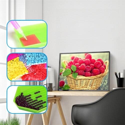 30*25cm 5D DIY Diamond Painting Cross Stitch Mosaic Fruit Series A Basket Of Strawberries Round Drill Diamond Embroidery
