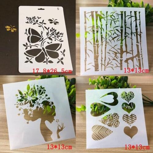 4pcs/set Stencil Flower Heart Scrapbooking Album Decorative Embossing Bullet Journal Painting Template Office School Supplies